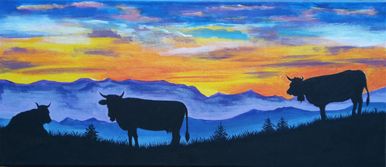 Kühe im  Sonnenuntergang